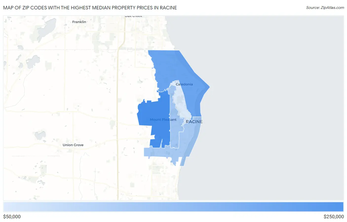 Zip Codes with the Highest Median Property Prices in Racine Map