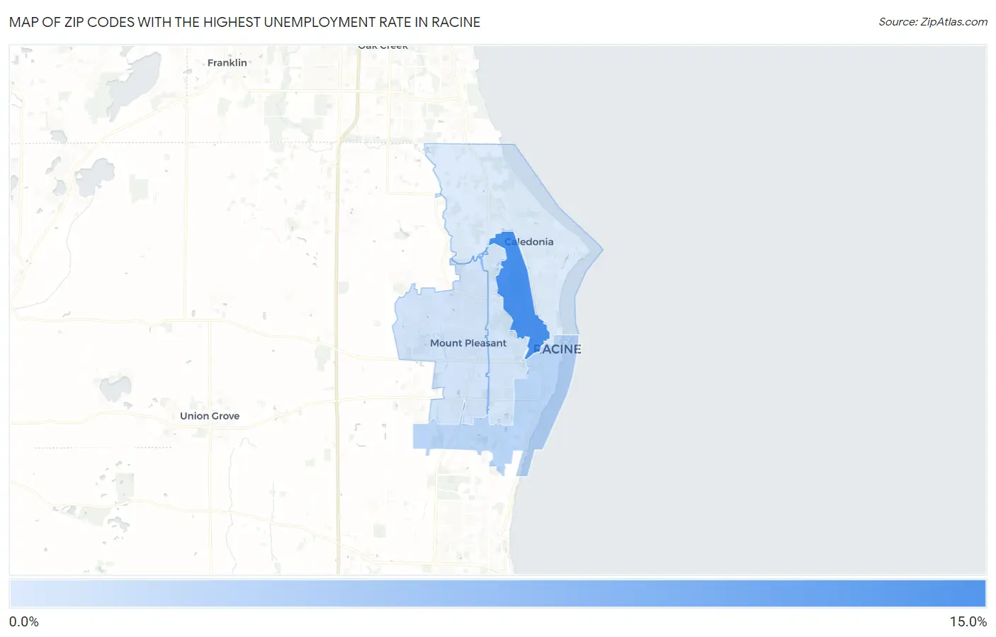 Zip Codes with the Highest Unemployment Rate in Racine Map