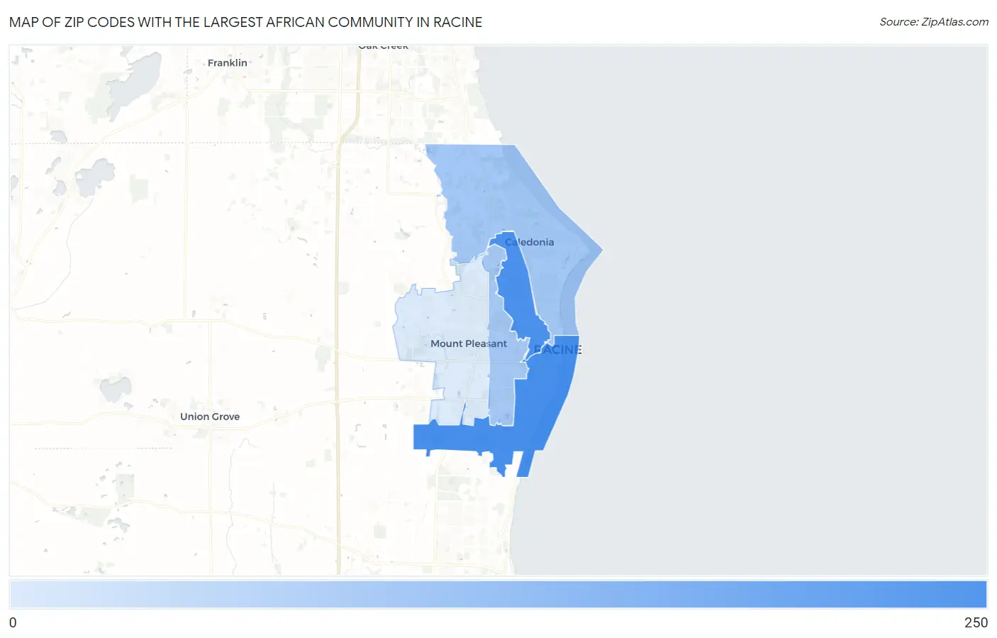 Zip Codes with the Largest African Community in Racine Map