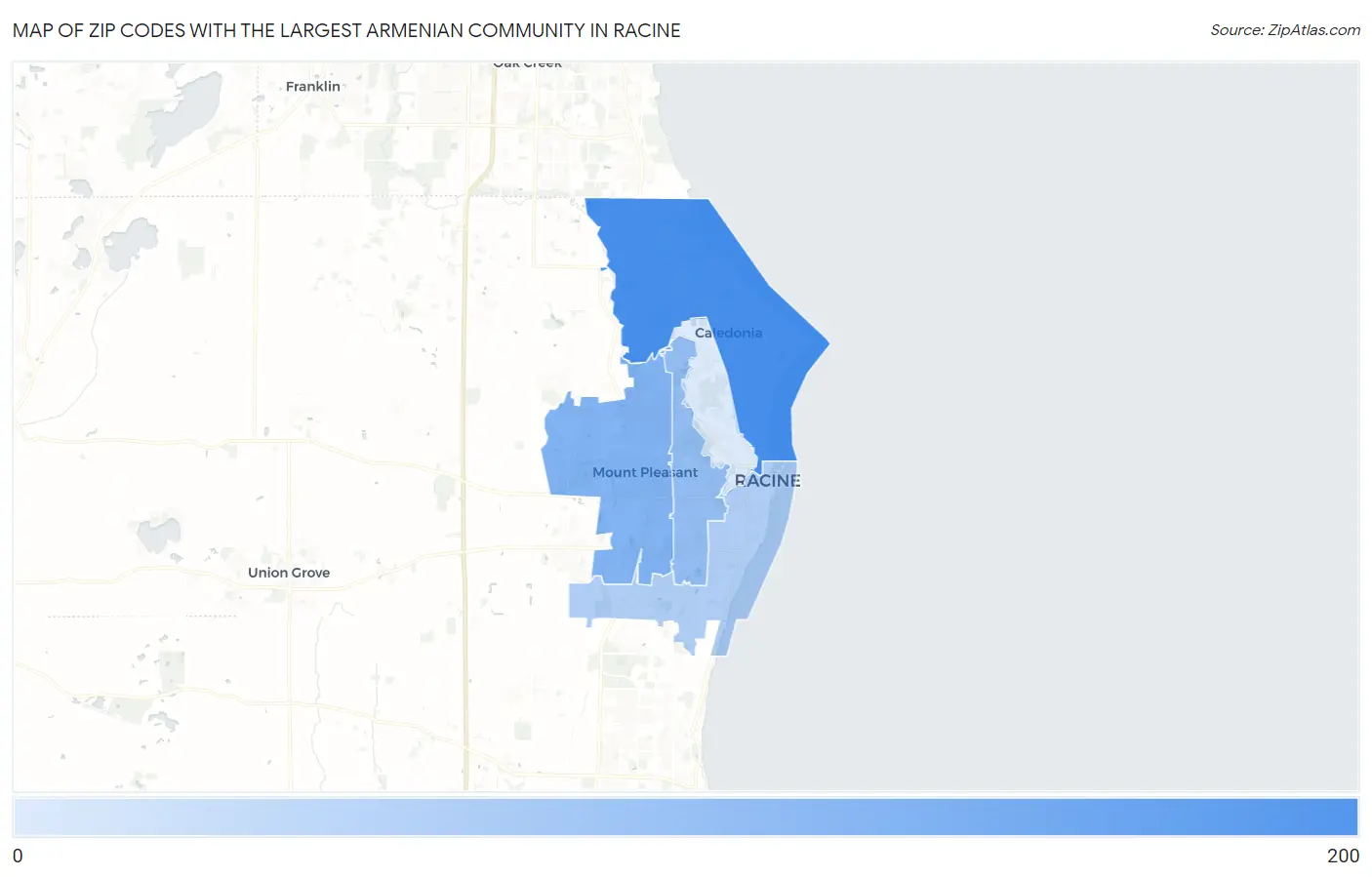 Zip Codes with the Largest Armenian Community in Racine Map