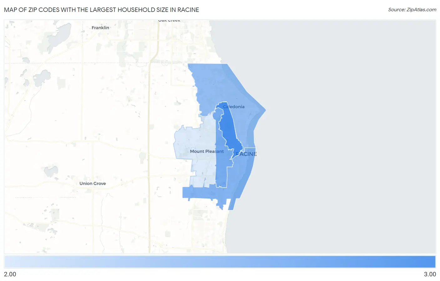 Zip Codes with the Largest Household Size in Racine Map