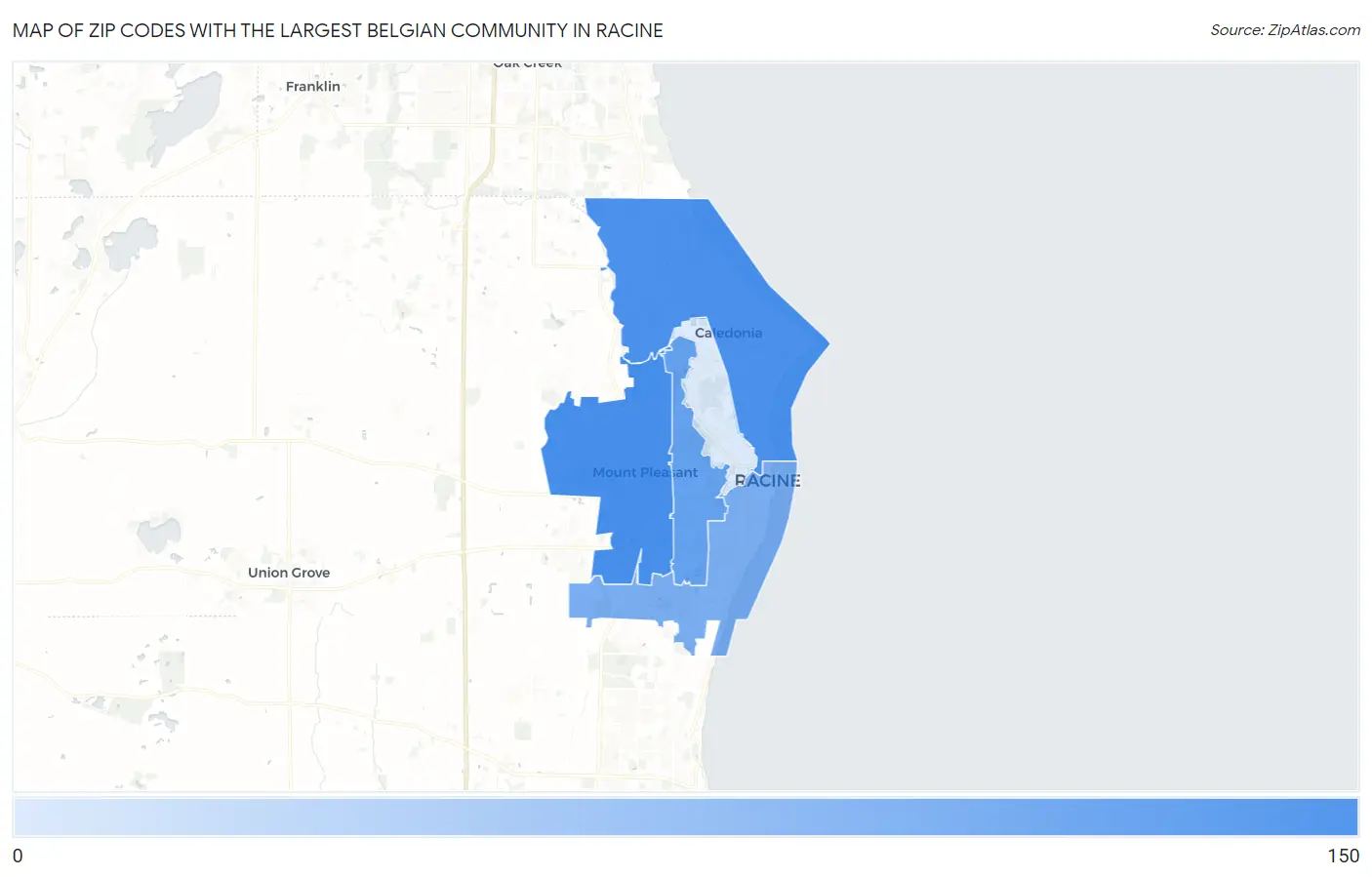 Zip Codes with the Largest Belgian Community in Racine Map