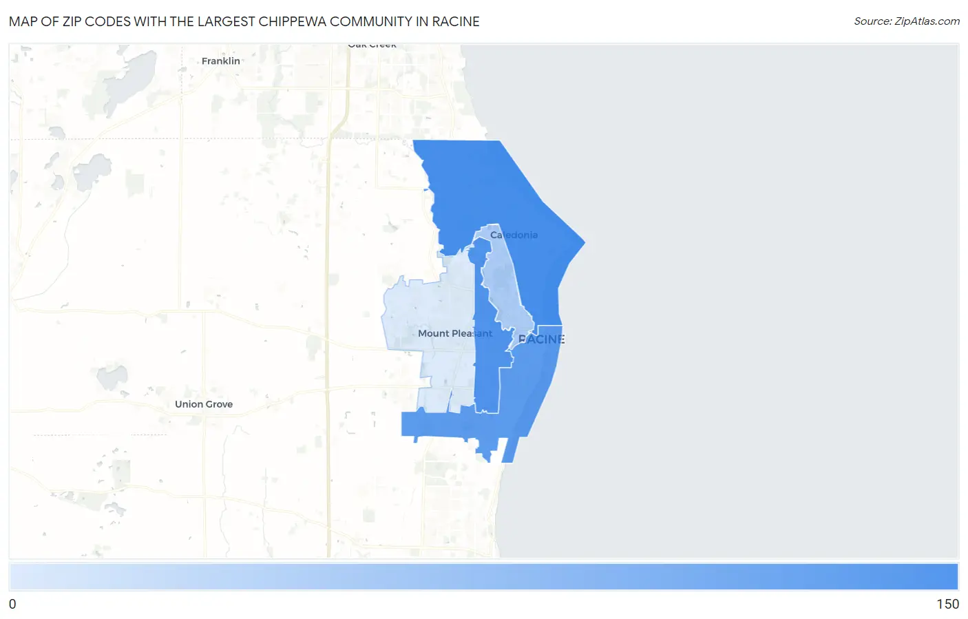 Zip Codes with the Largest Chippewa Community in Racine Map