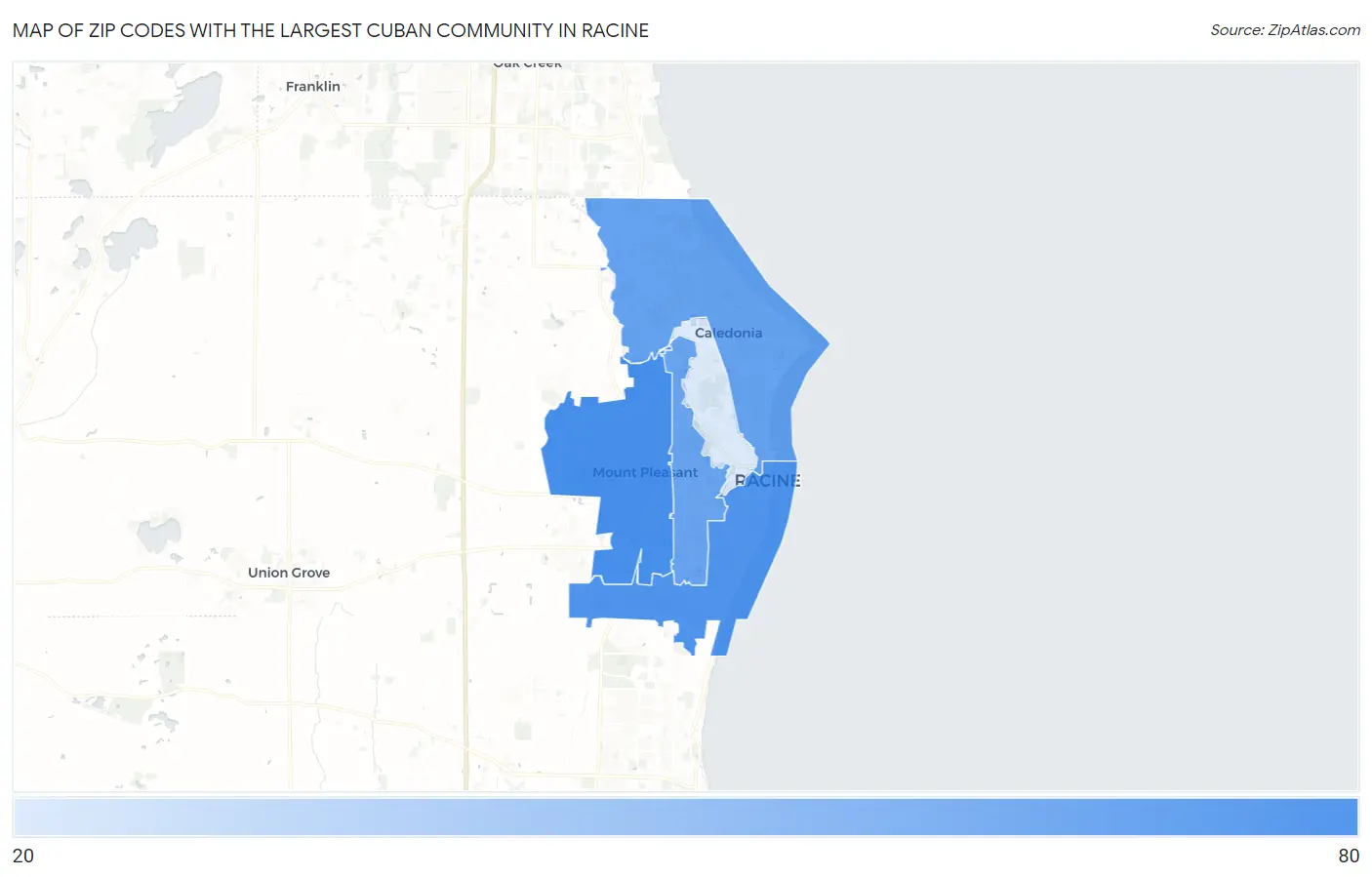 Zip Codes with the Largest Cuban Community in Racine Map