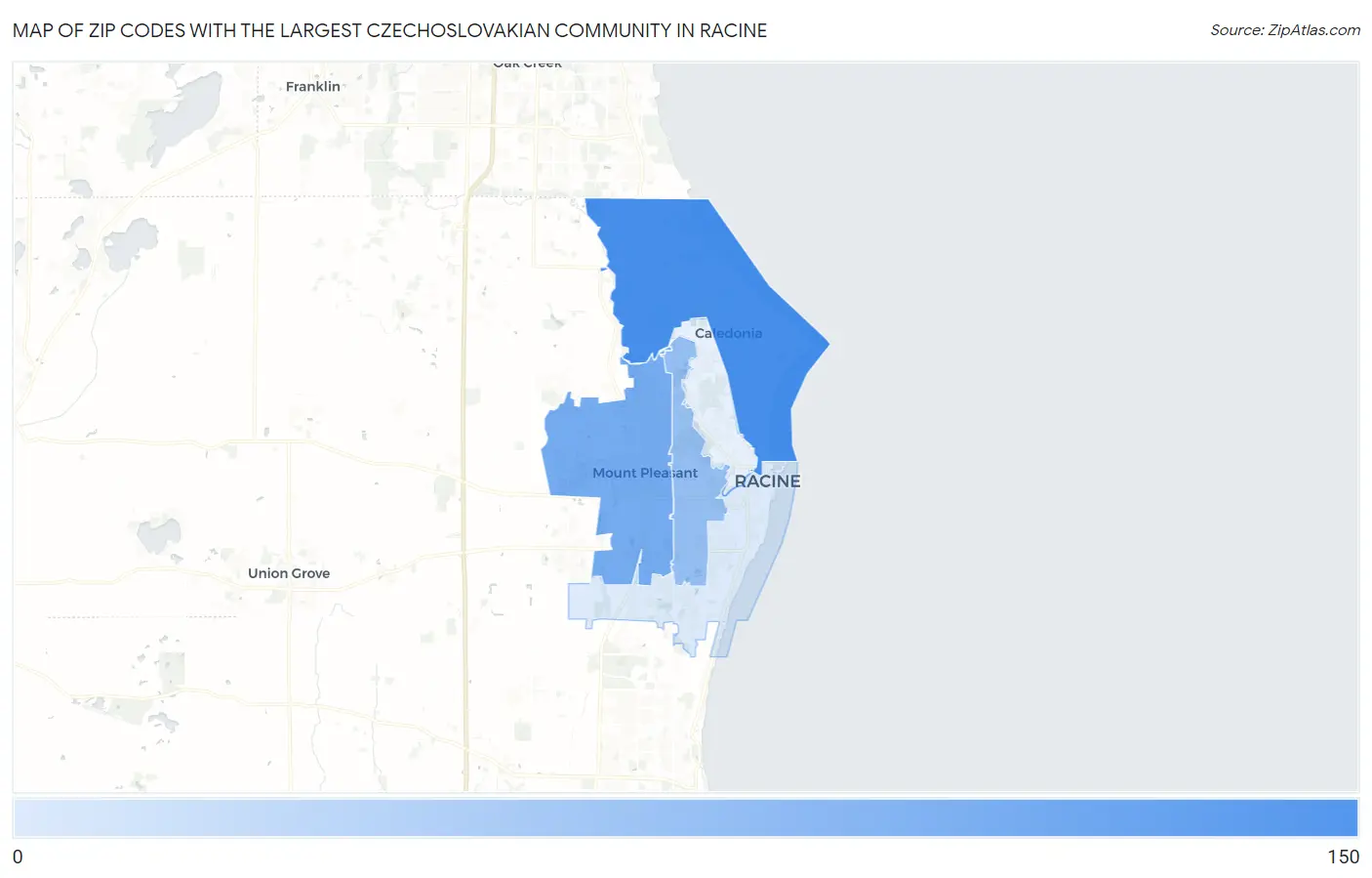 Zip Codes with the Largest Czechoslovakian Community in Racine Map