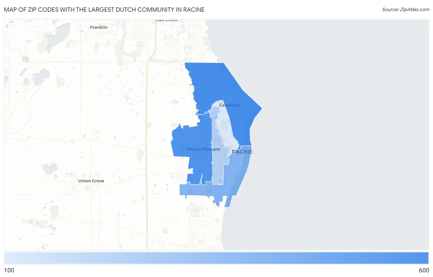 Zip Codes with the Largest Dutch Community in Racine Map