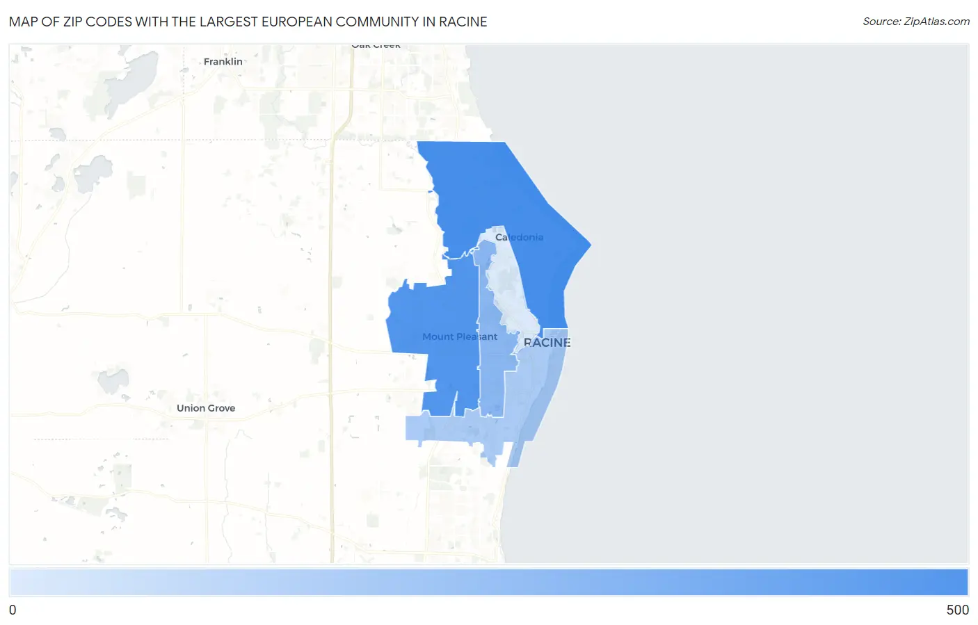 Zip Codes with the Largest European Community in Racine Map