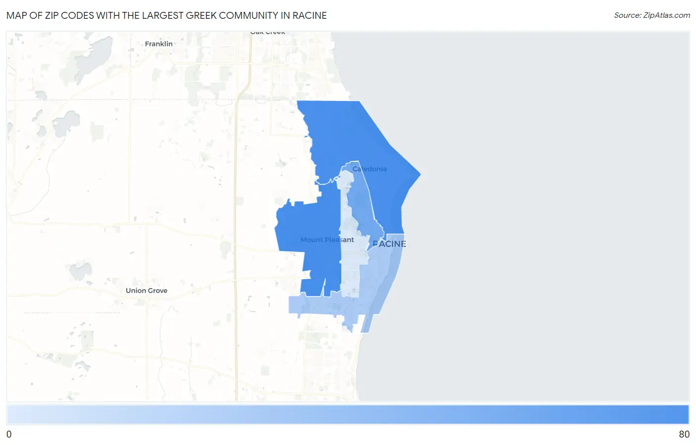 Zip Codes with the Largest Greek Community in Racine Map