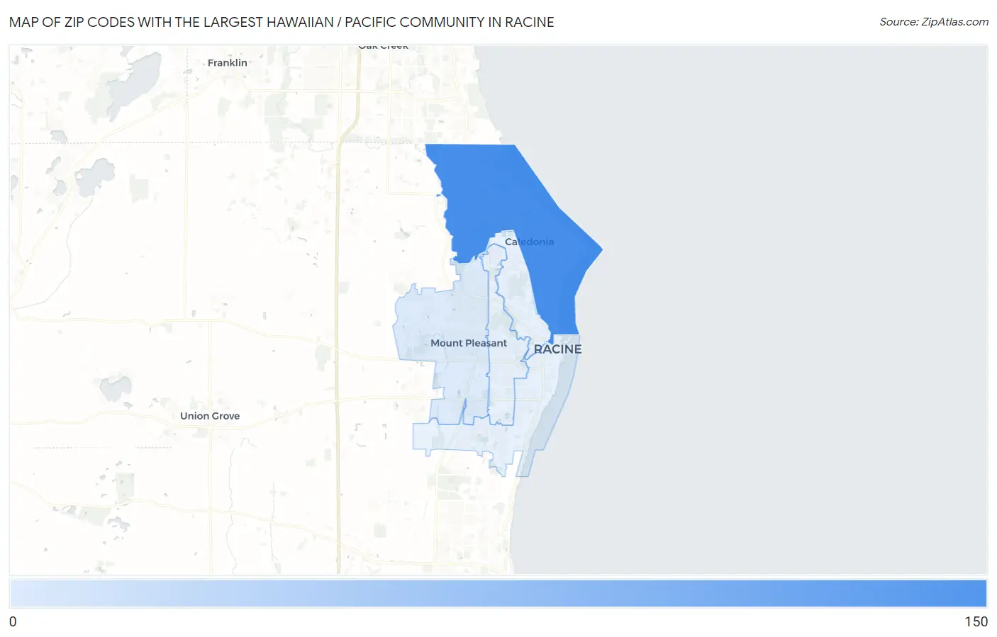 Zip Codes with the Largest Hawaiian / Pacific Community in Racine Map