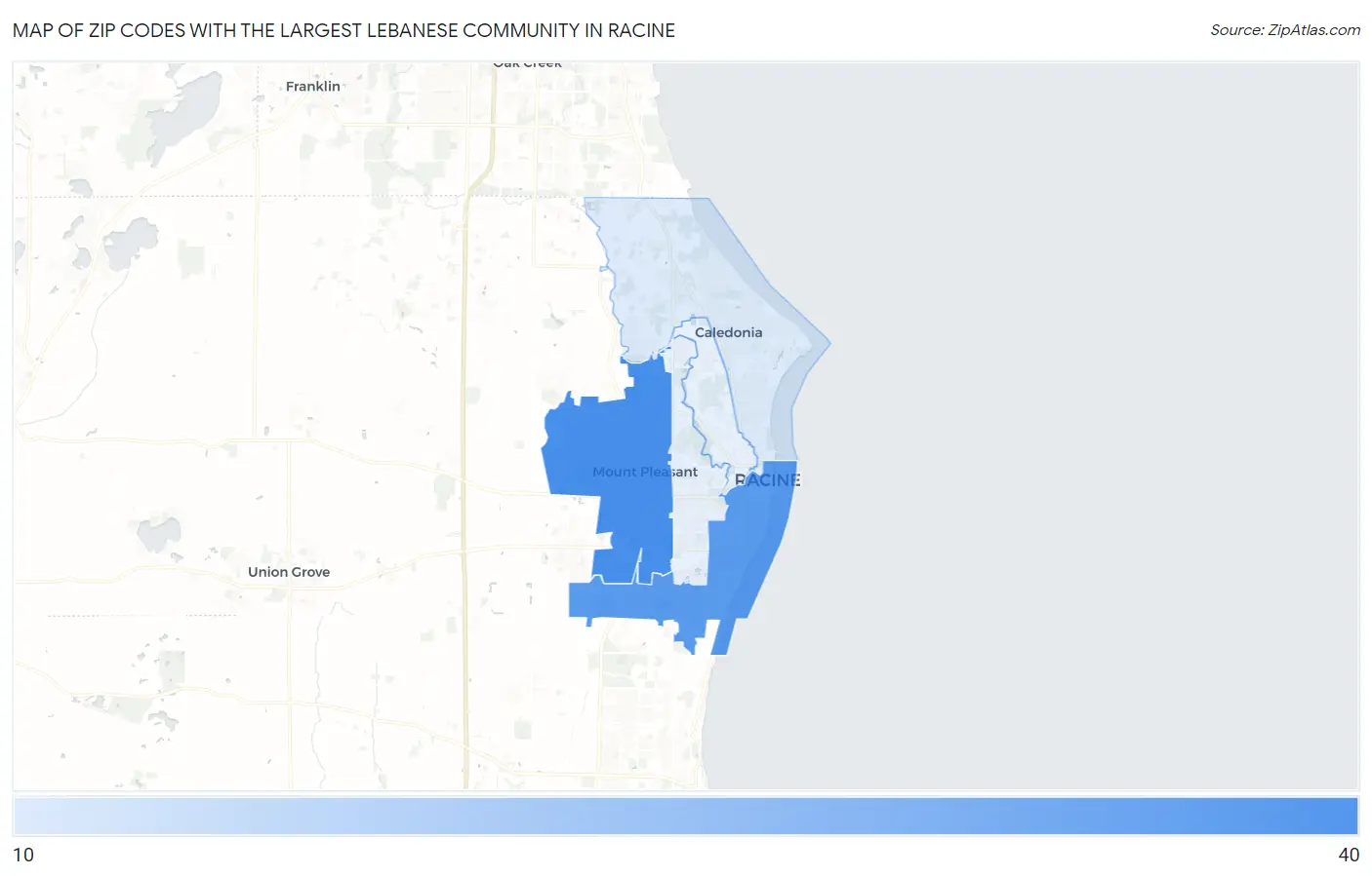 Zip Codes with the Largest Lebanese Community in Racine Map