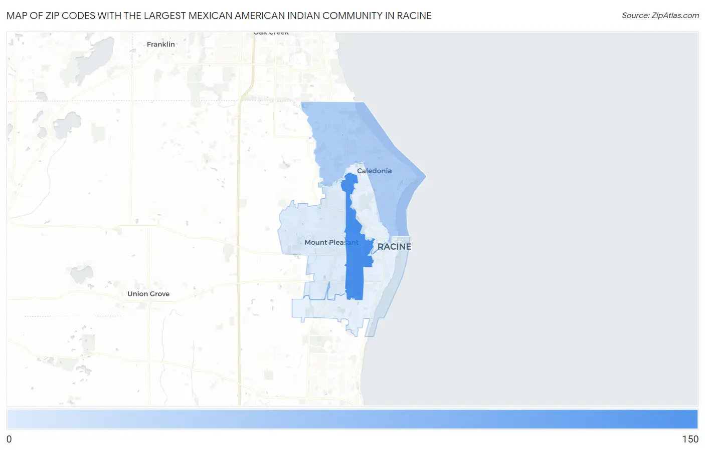 Zip Codes with the Largest Mexican American Indian Community in Racine Map
