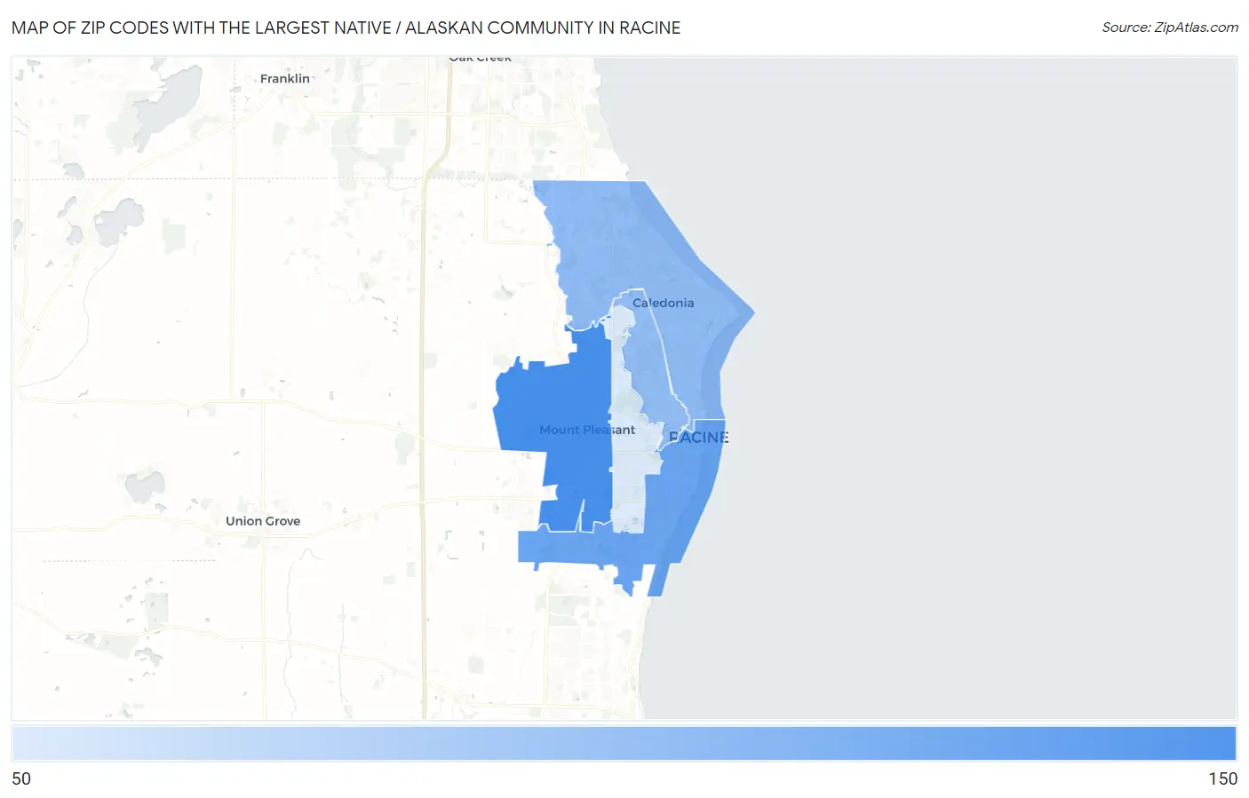 Zip Codes with the Largest Native / Alaskan Community in Racine Map