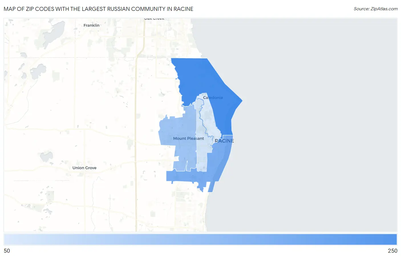 Zip Codes with the Largest Russian Community in Racine Map