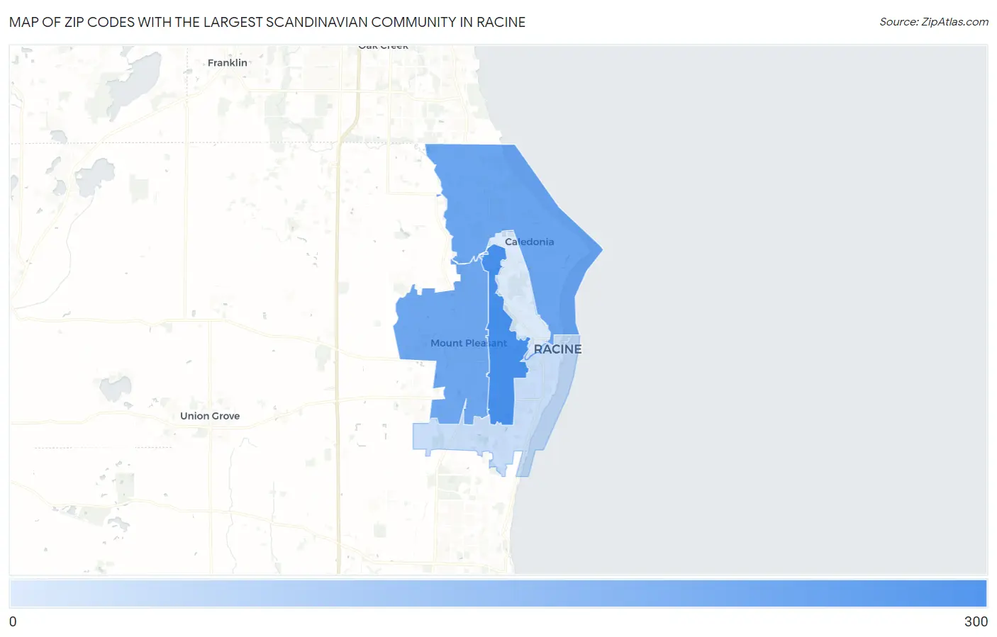 Zip Codes with the Largest Scandinavian Community in Racine Map