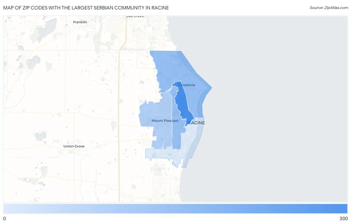 Zip Codes with the Largest Serbian Community in Racine Map