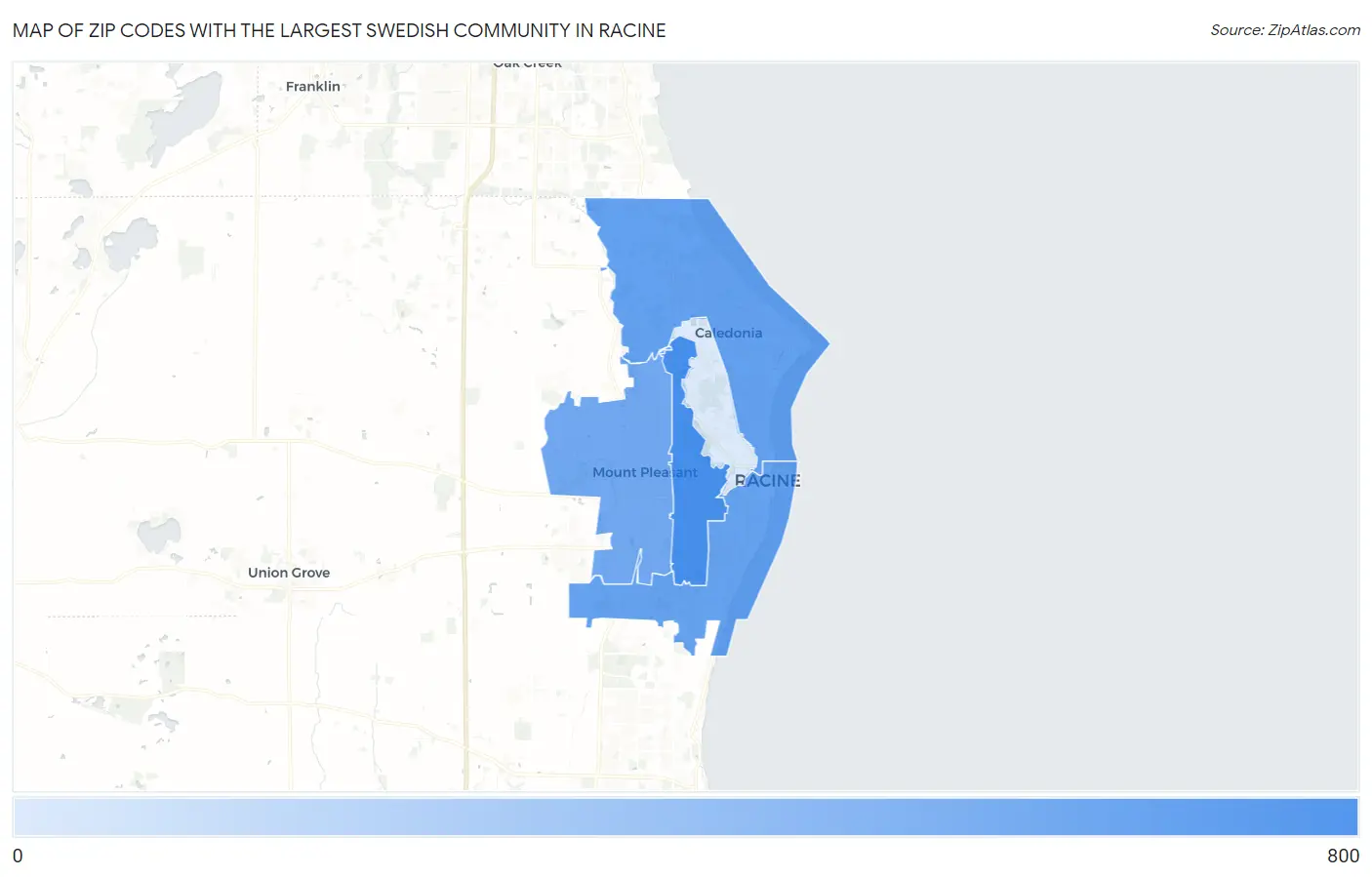 Zip Codes with the Largest Swedish Community in Racine Map