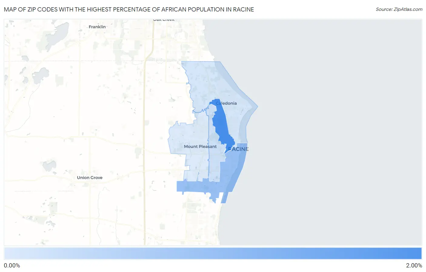 Zip Codes with the Highest Percentage of African Population in Racine Map