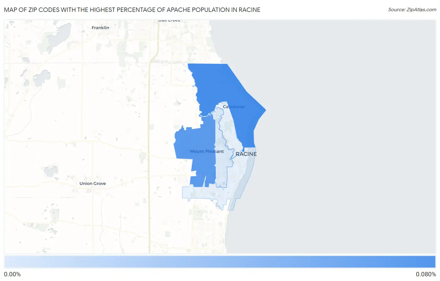 Zip Codes with the Highest Percentage of Apache Population in Racine Map