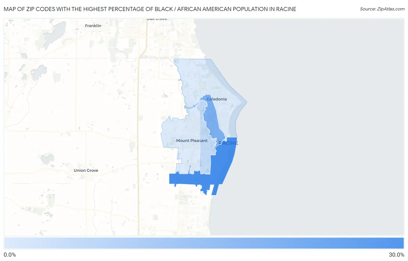 Zip Codes with the Highest Percentage of Black / African American Population in Racine Map