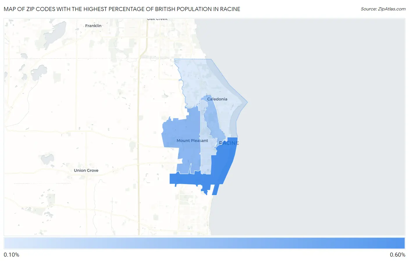 Zip Codes with the Highest Percentage of British Population in Racine Map