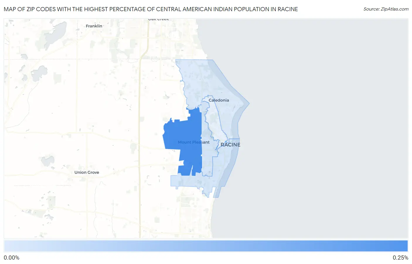 Zip Codes with the Highest Percentage of Central American Indian Population in Racine Map