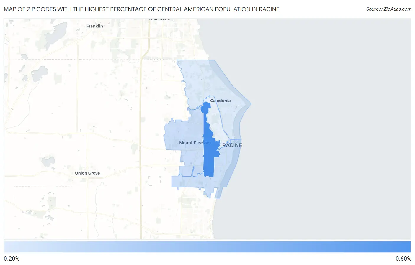Zip Codes with the Highest Percentage of Central American Population in Racine Map