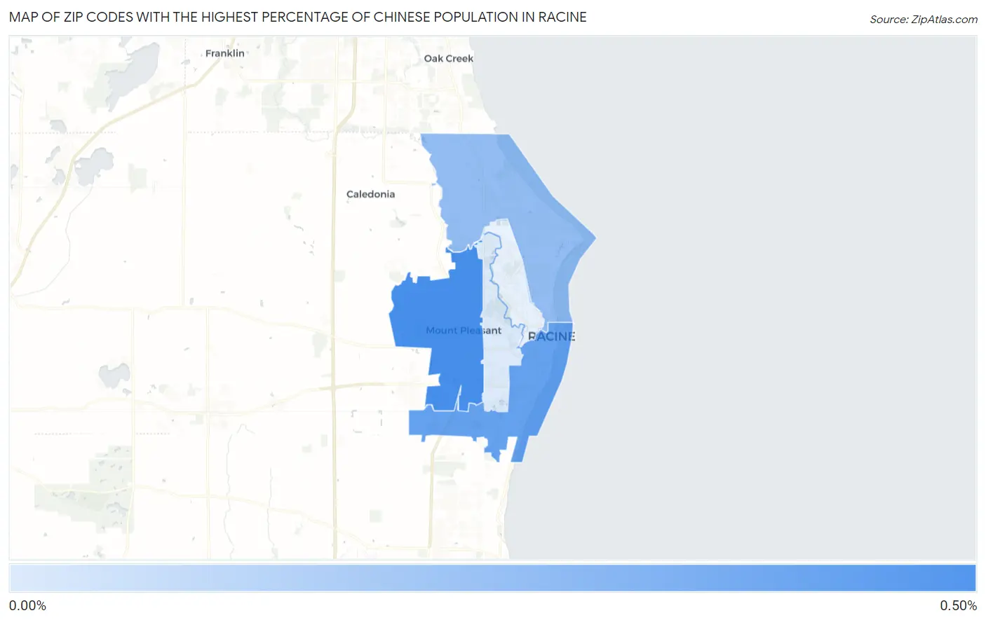 Zip Codes with the Highest Percentage of Chinese Population in Racine Map