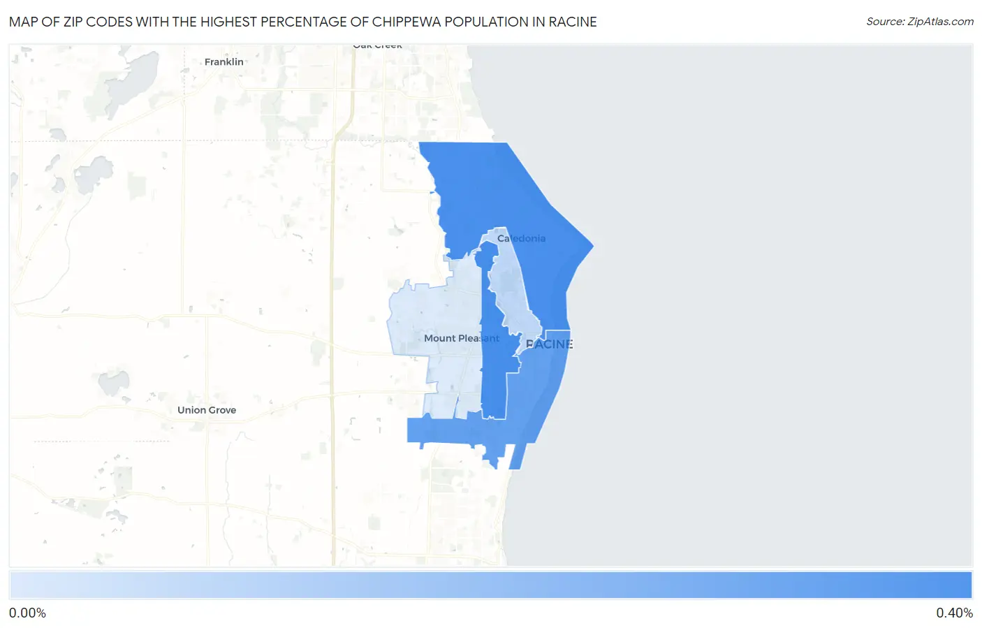 Zip Codes with the Highest Percentage of Chippewa Population in Racine Map