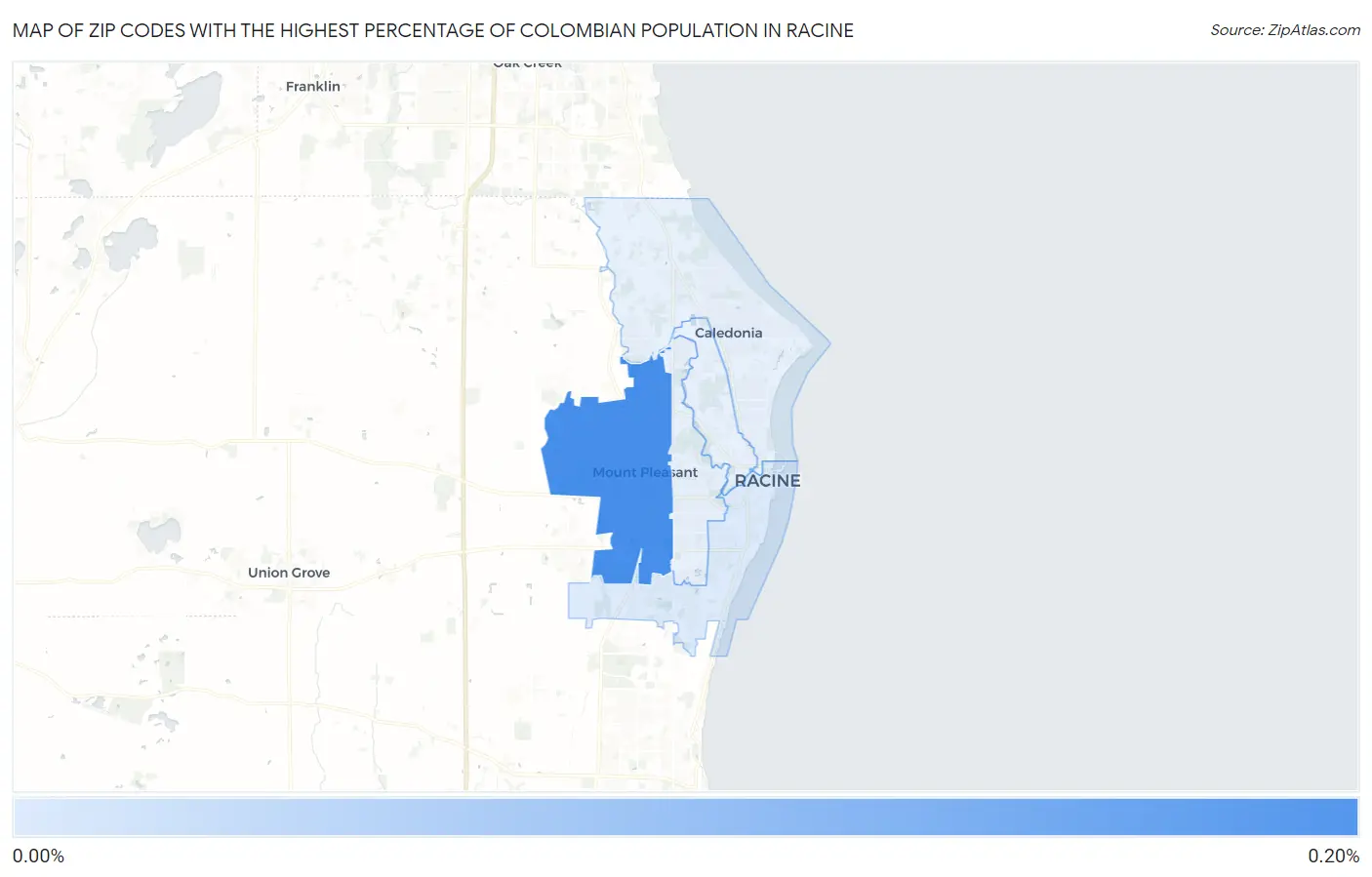 Zip Codes with the Highest Percentage of Colombian Population in Racine Map