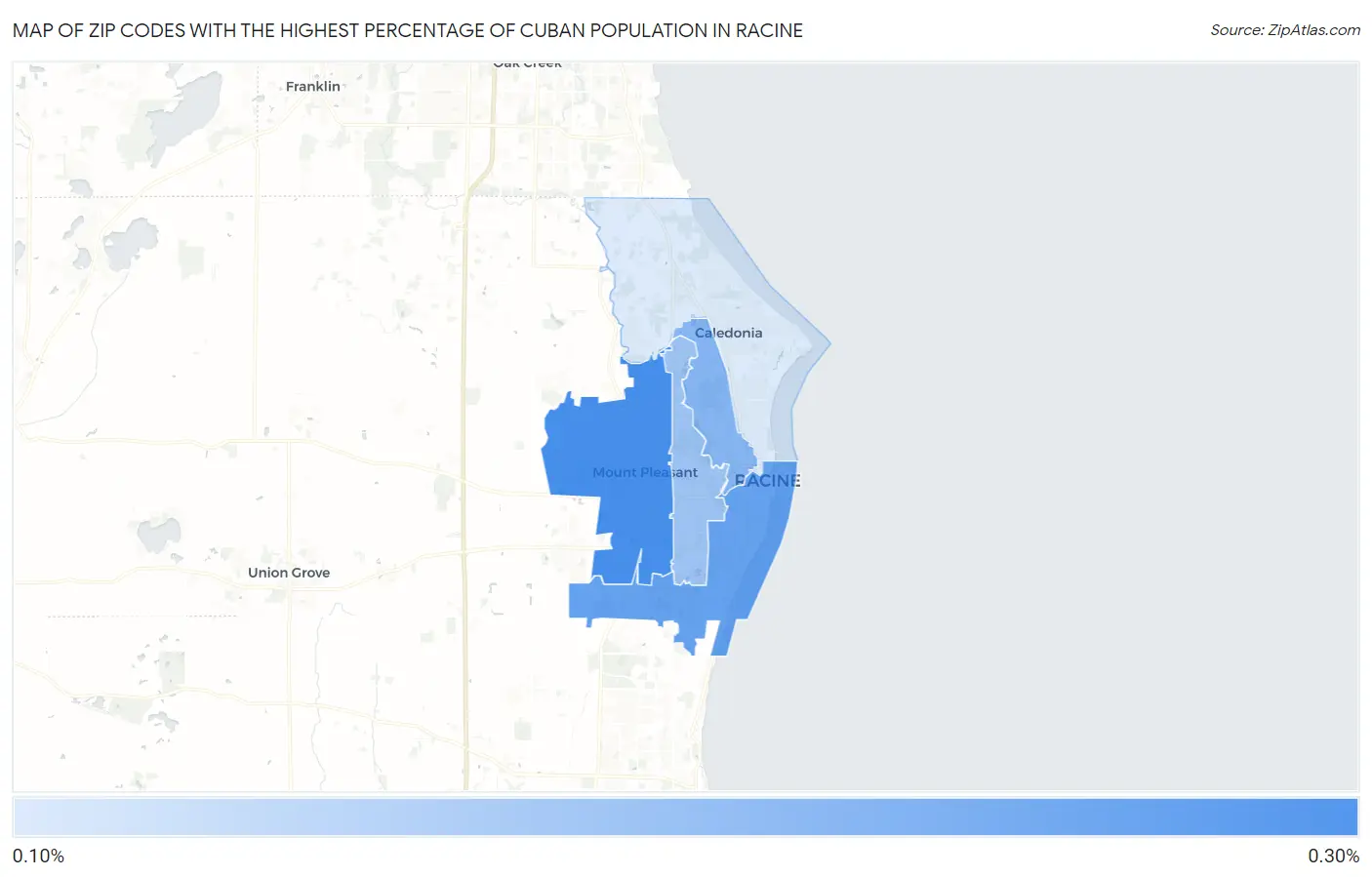 Zip Codes with the Highest Percentage of Cuban Population in Racine Map