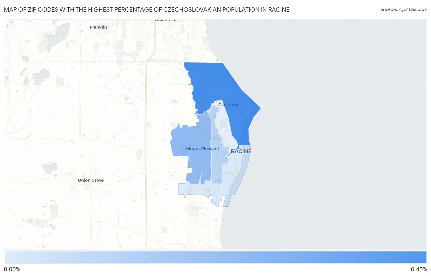 Zip Codes with the Highest Percentage of Czechoslovakian Population in Racine Map