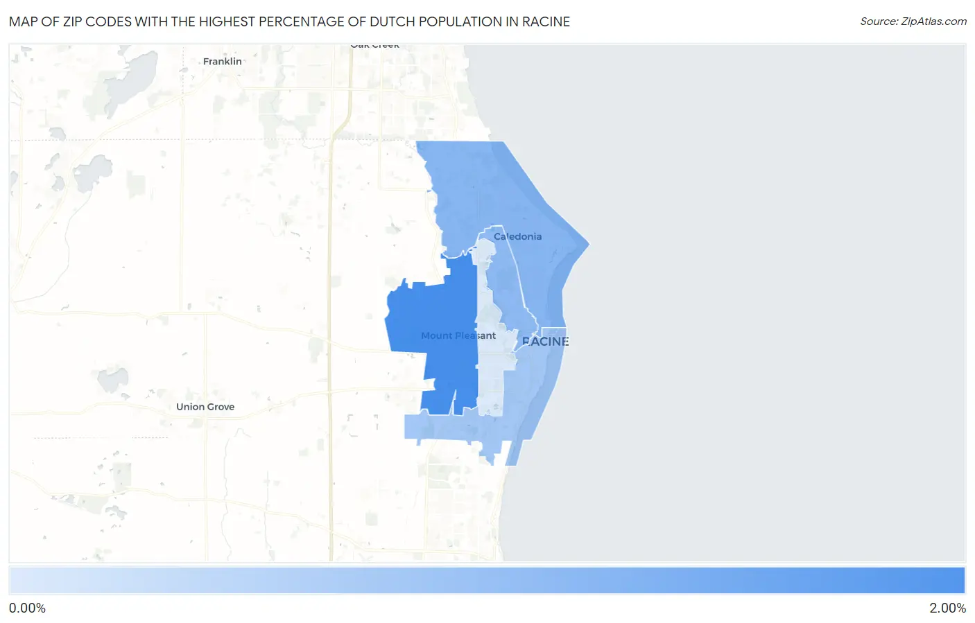 Zip Codes with the Highest Percentage of Dutch Population in Racine Map