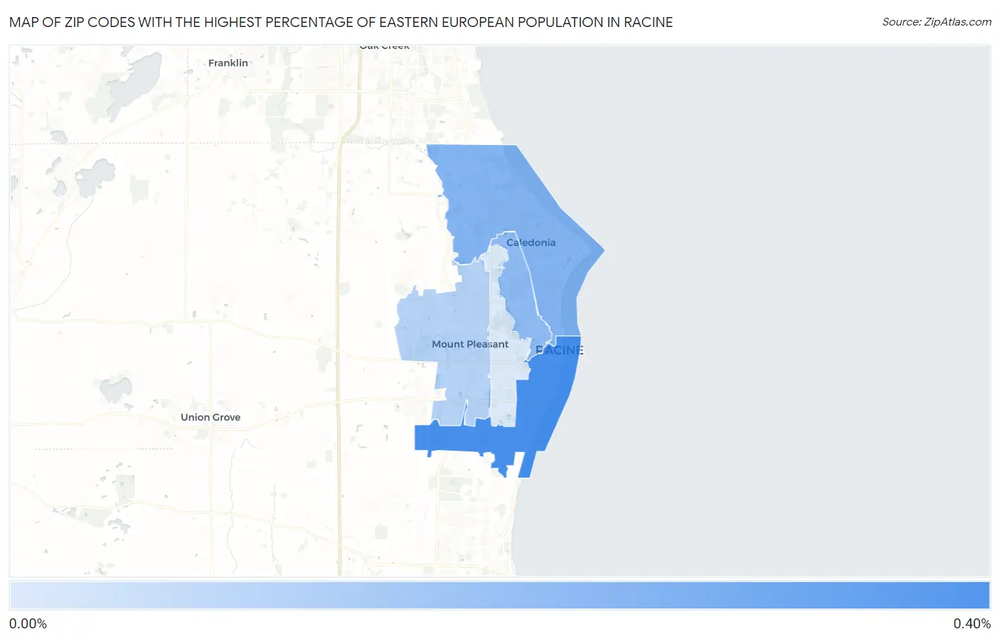 Zip Codes with the Highest Percentage of Eastern European Population in Racine Map