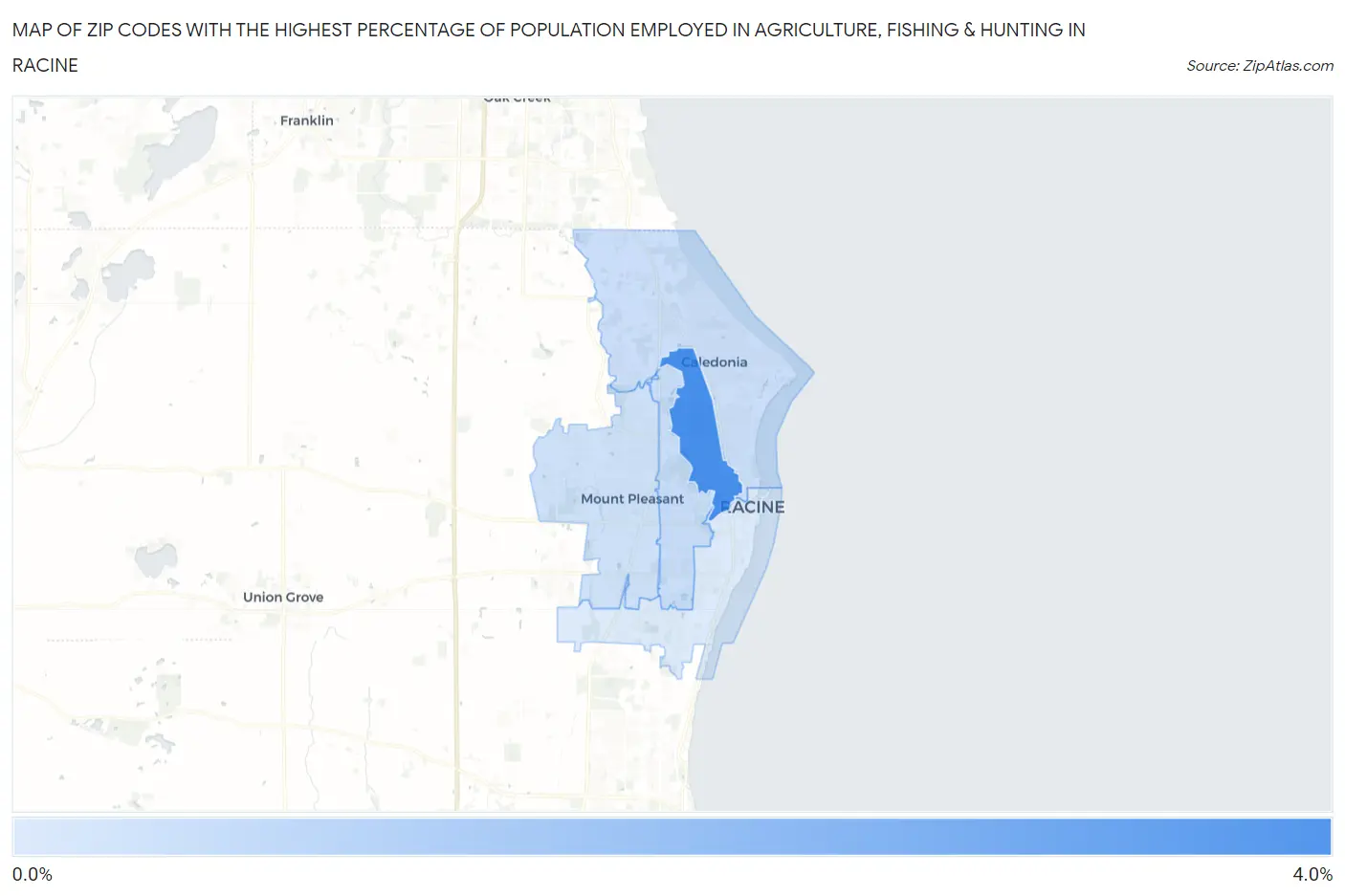 Zip Codes with the Highest Percentage of Population Employed in Agriculture, Fishing & Hunting in Racine Map