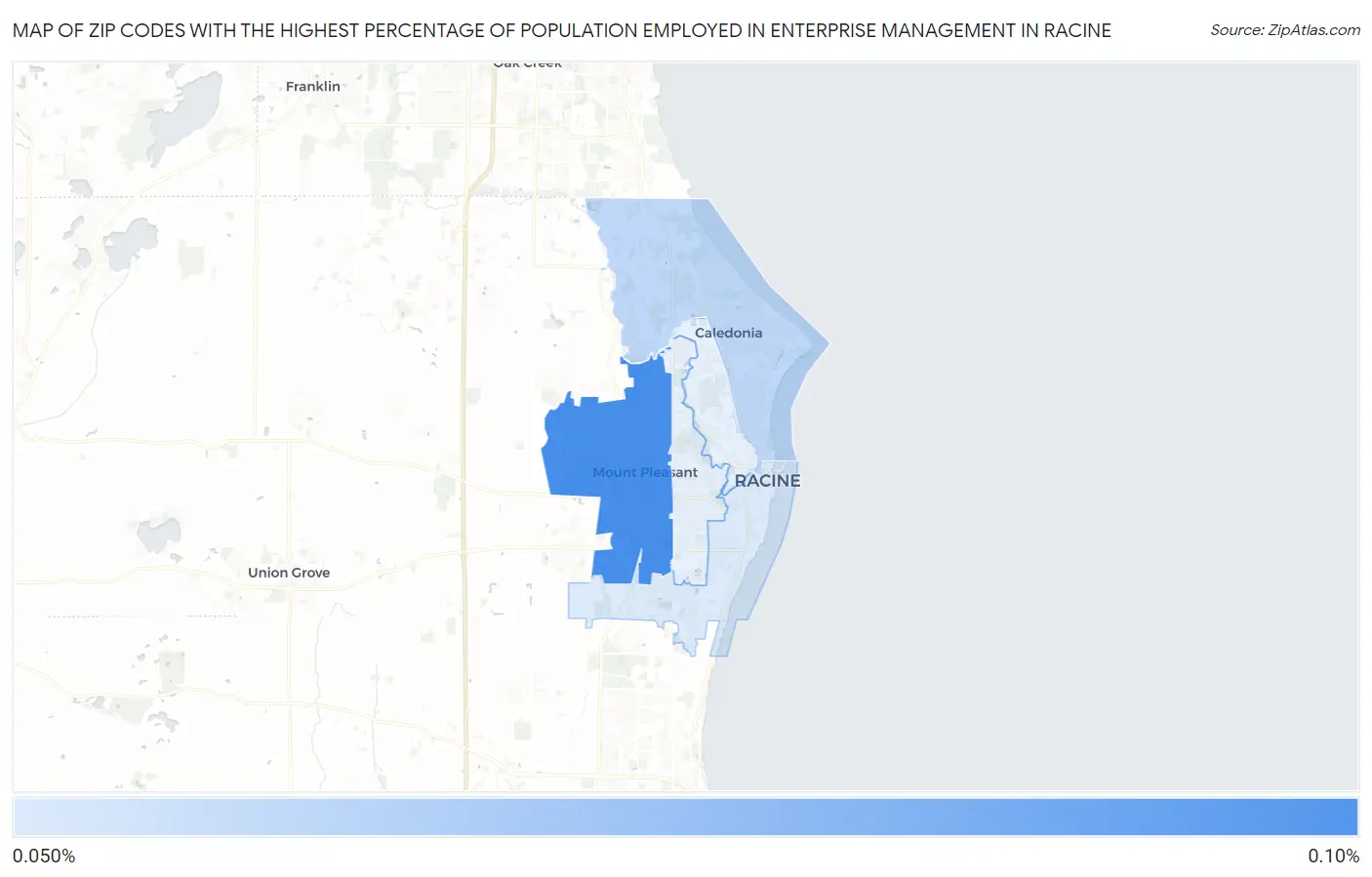 Zip Codes with the Highest Percentage of Population Employed in Enterprise Management in Racine Map
