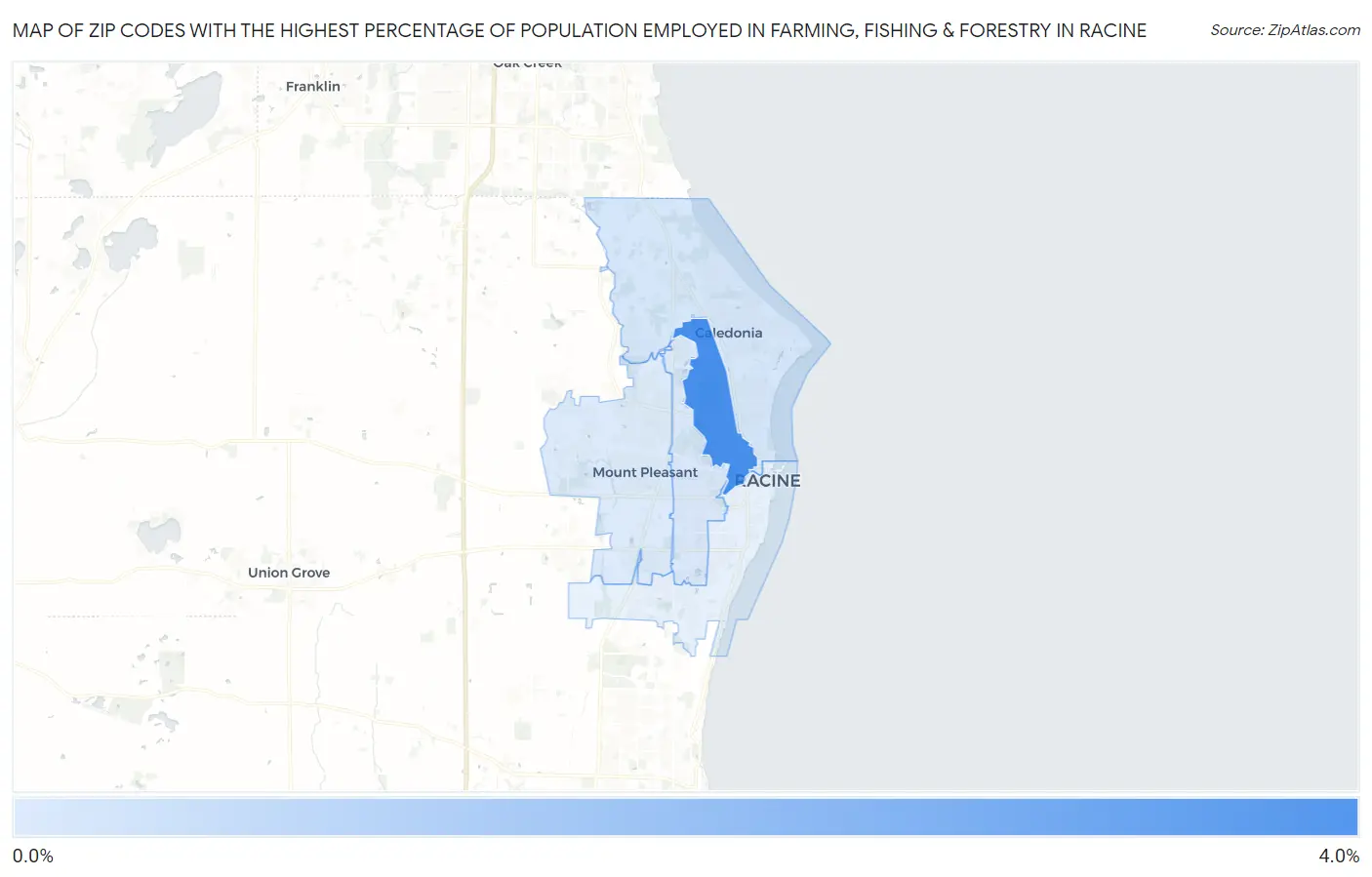 Zip Codes with the Highest Percentage of Population Employed in Farming, Fishing & Forestry in Racine Map