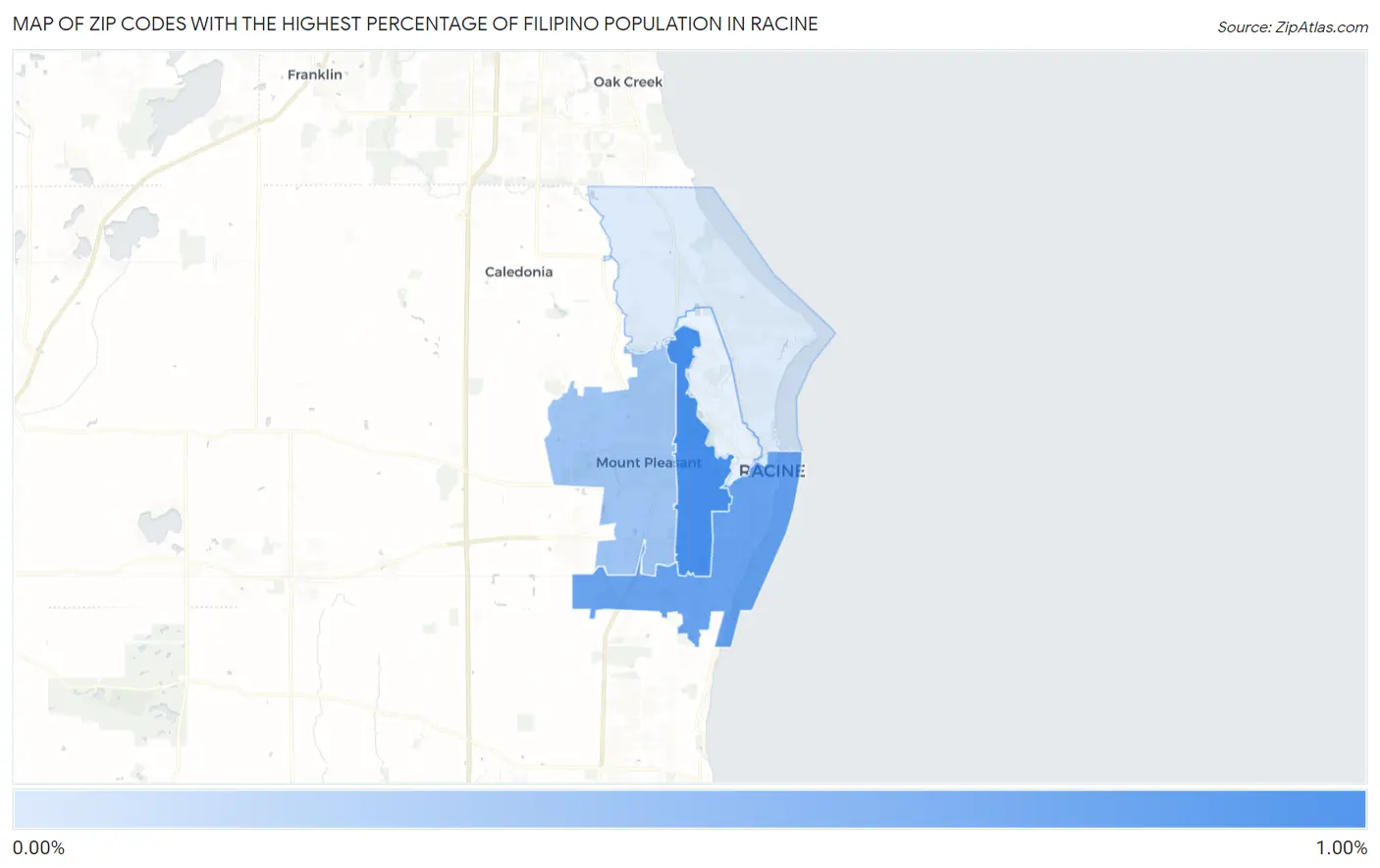 Zip Codes with the Highest Percentage of Filipino Population in Racine Map