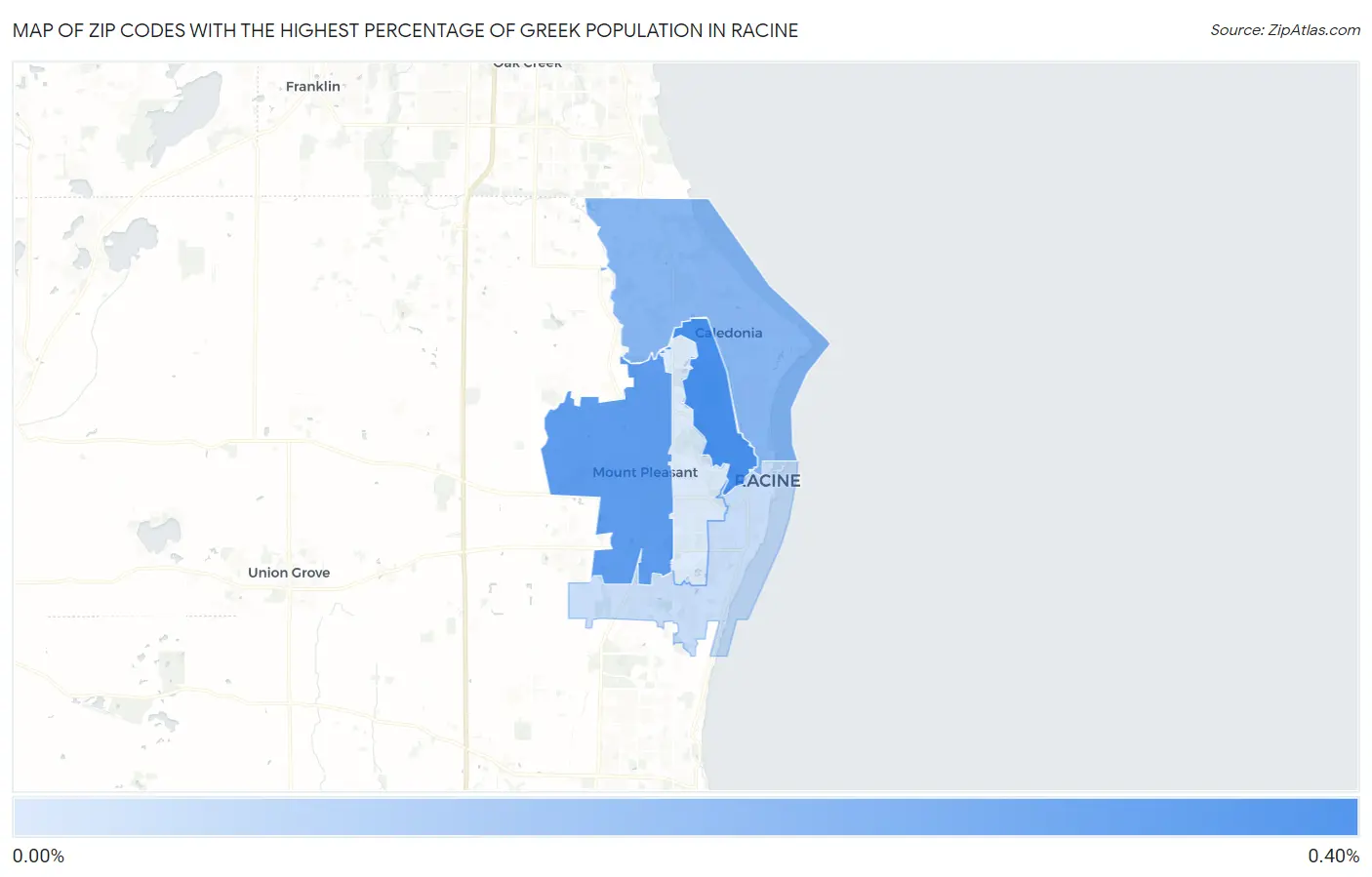 Zip Codes with the Highest Percentage of Greek Population in Racine Map