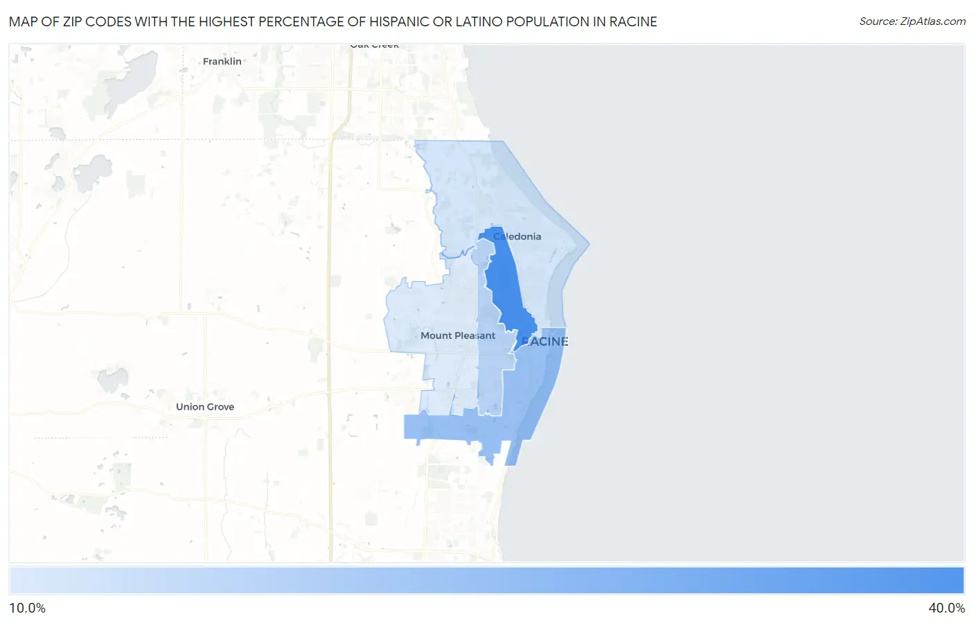 Zip Codes with the Highest Percentage of Hispanic or Latino Population in Racine Map