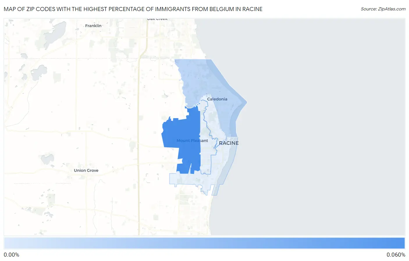 Zip Codes with the Highest Percentage of Immigrants from Belgium in Racine Map