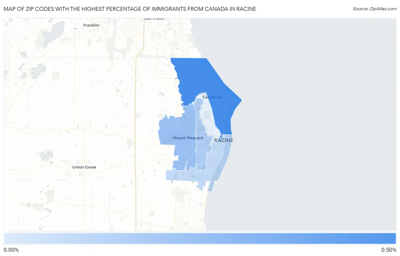 Zip Codes with the Highest Percentage of Immigrants from Canada in Racine Map