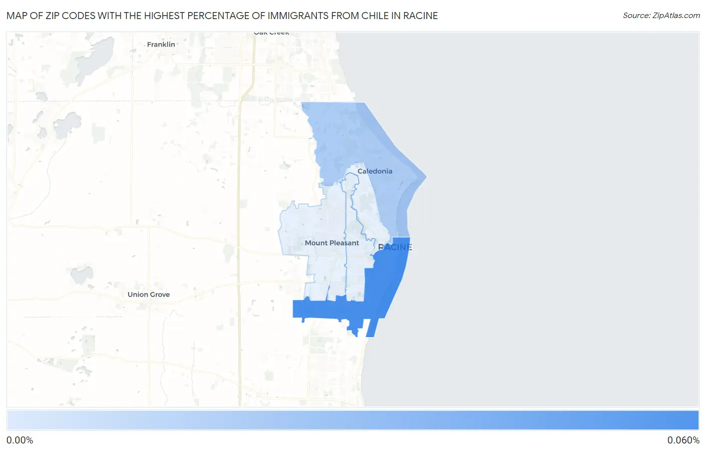 Zip Codes with the Highest Percentage of Immigrants from Chile in Racine Map