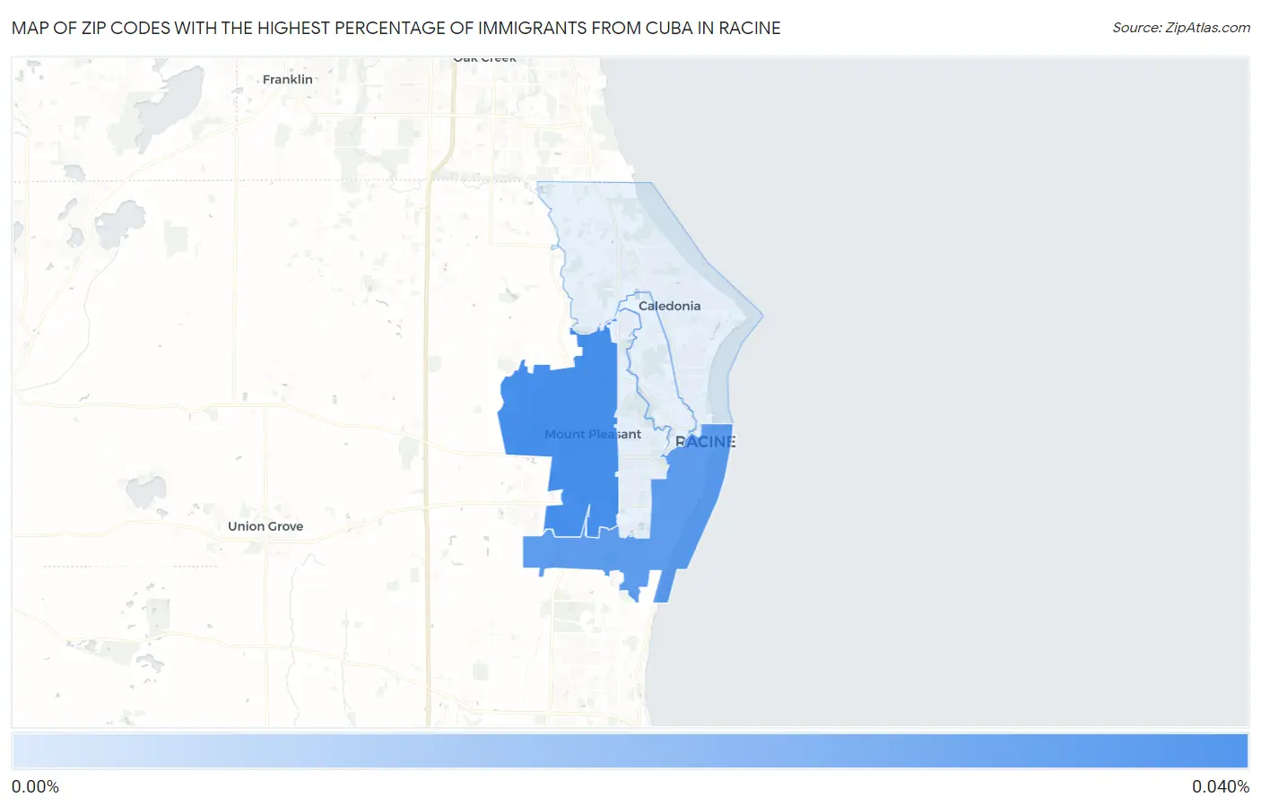 Zip Codes with the Highest Percentage of Immigrants from Cuba in Racine Map
