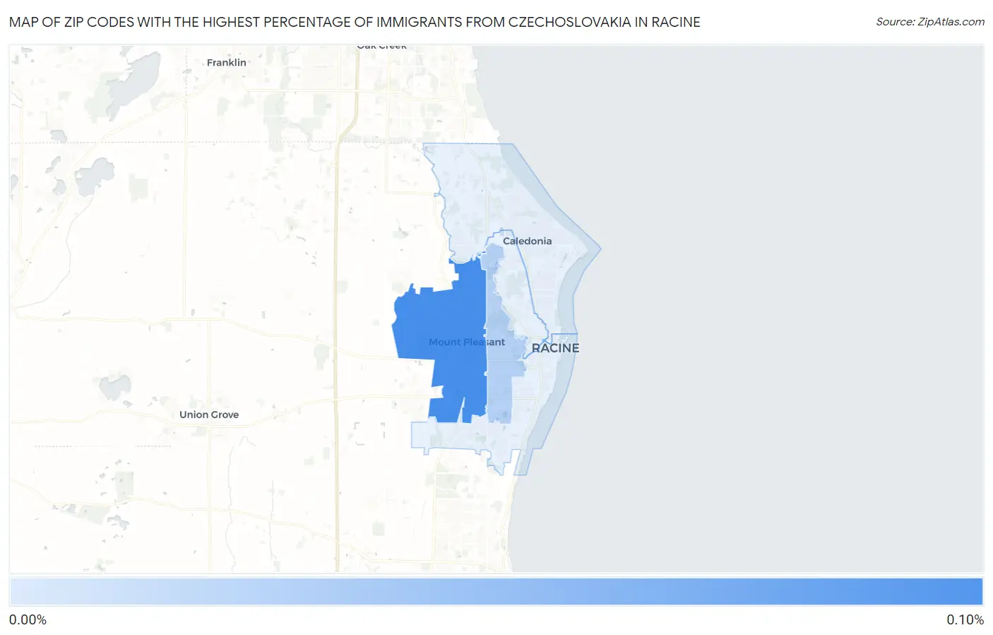 Zip Codes with the Highest Percentage of Immigrants from Czechoslovakia in Racine Map