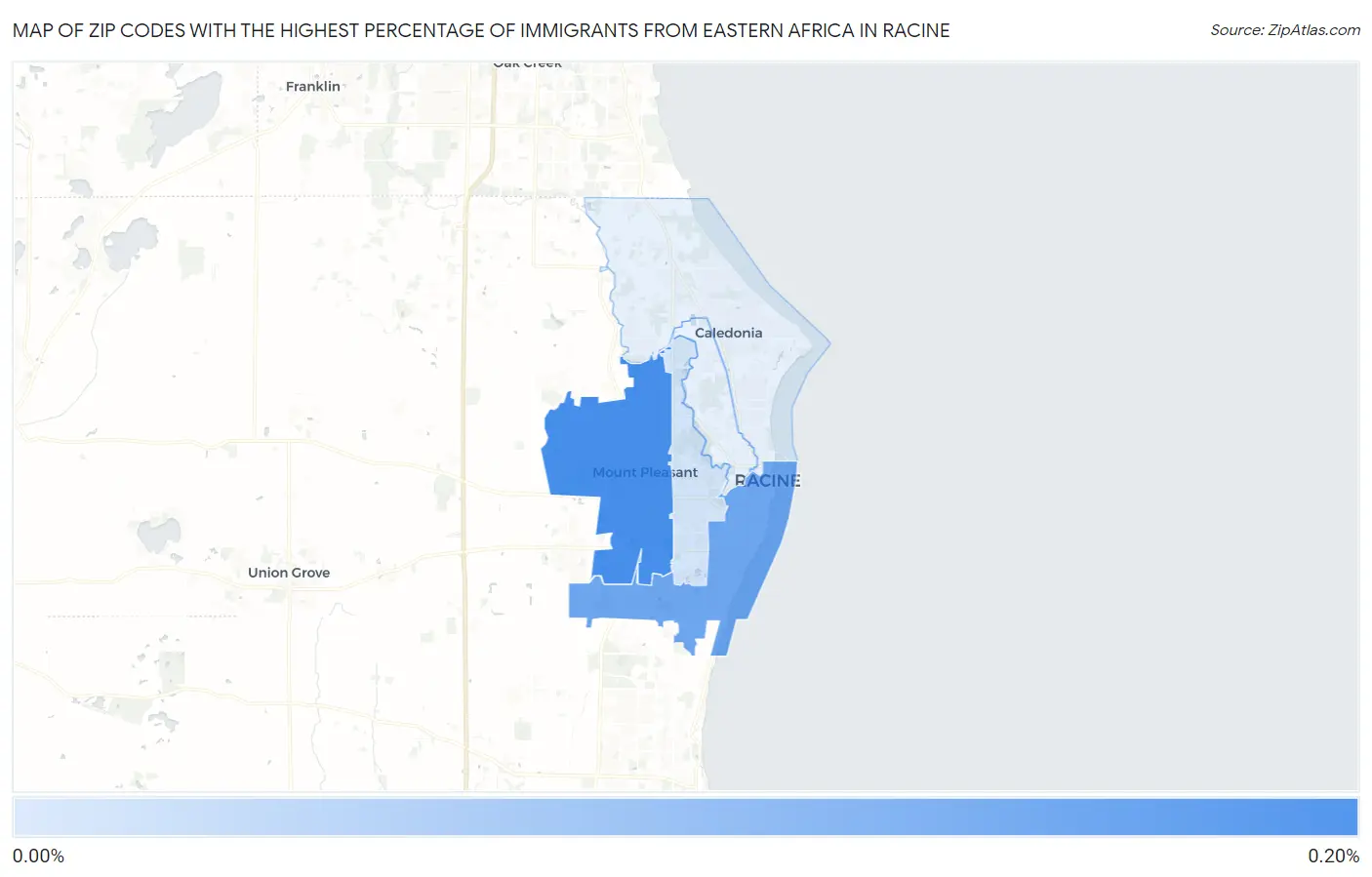 Zip Codes with the Highest Percentage of Immigrants from Eastern Africa in Racine Map