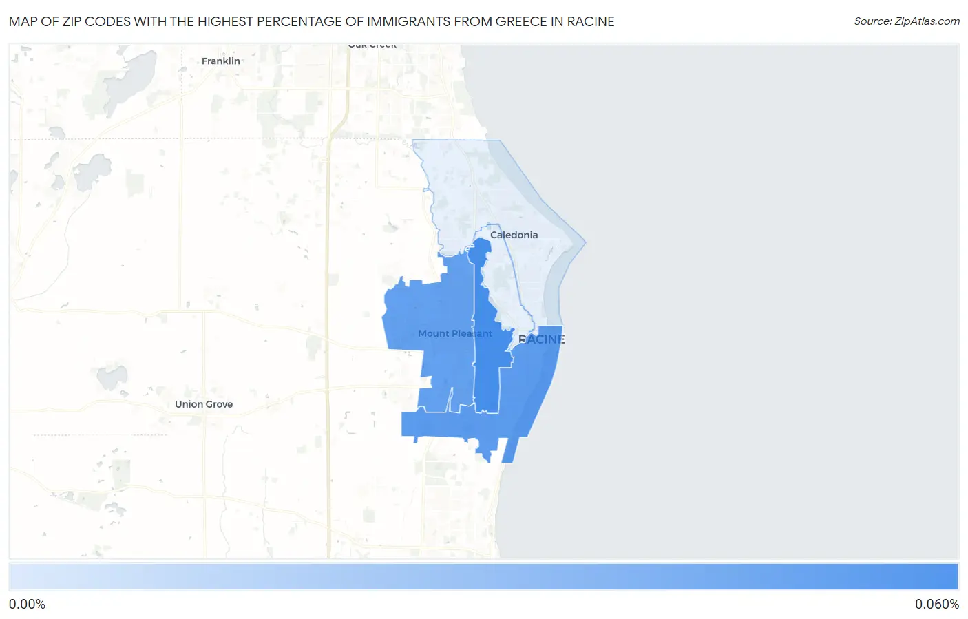 Zip Codes with the Highest Percentage of Immigrants from Greece in Racine Map