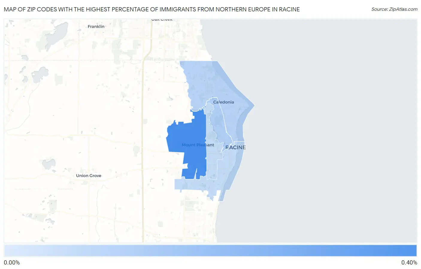 Zip Codes with the Highest Percentage of Immigrants from Northern Europe in Racine Map