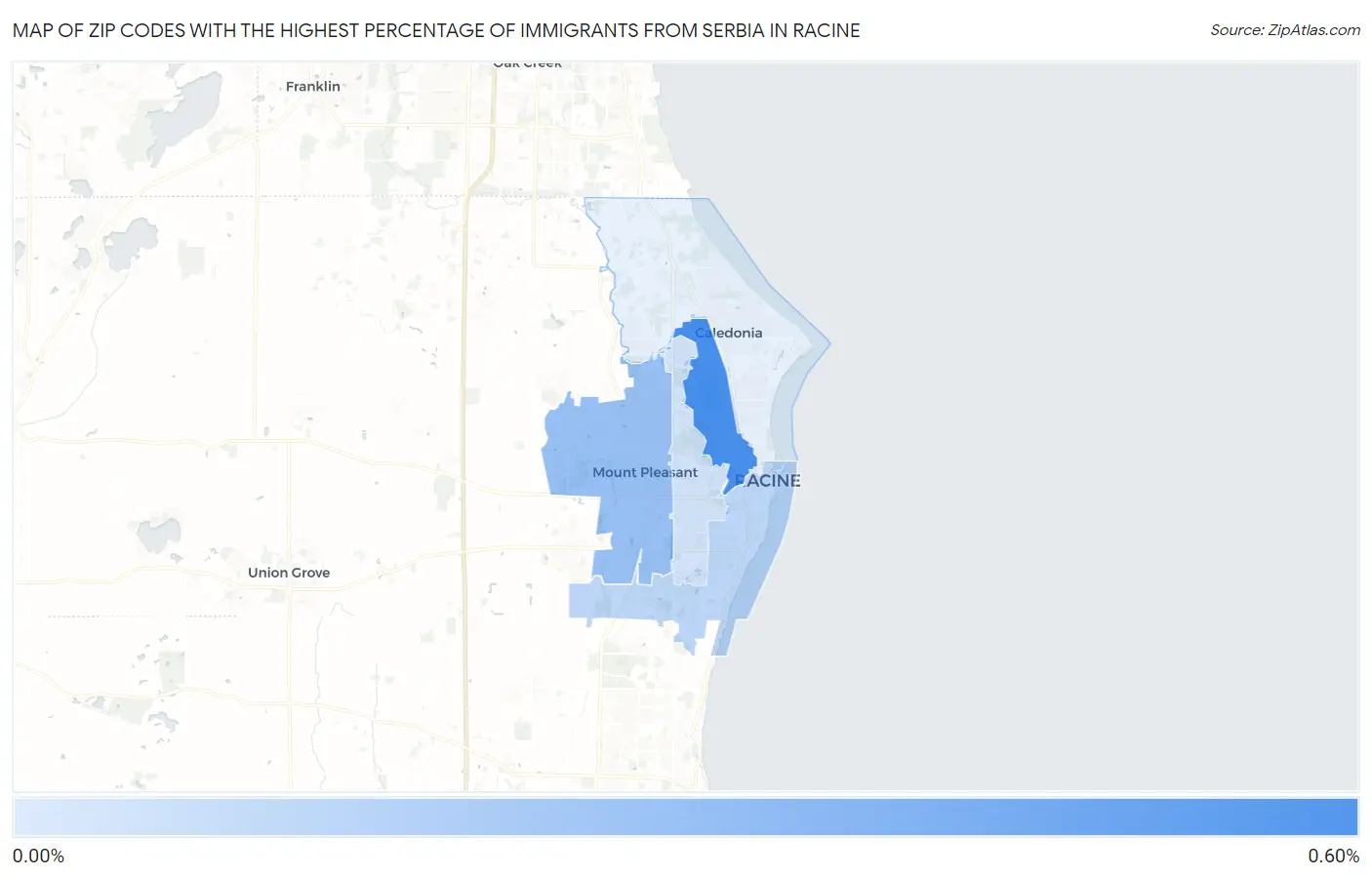 Zip Codes with the Highest Percentage of Immigrants from Serbia in Racine Map