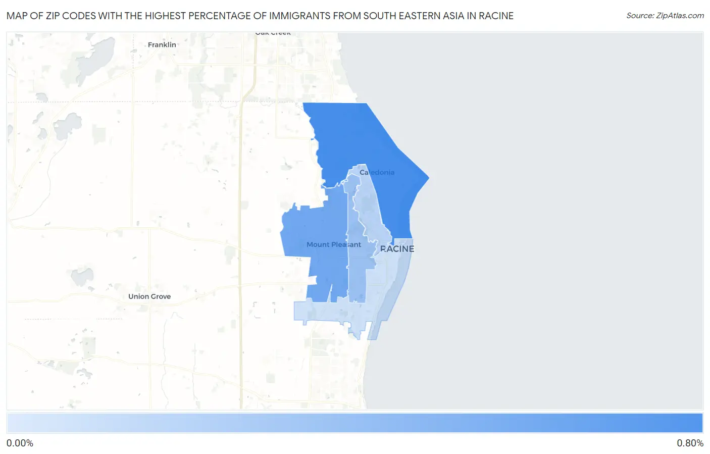 Zip Codes with the Highest Percentage of Immigrants from South Eastern Asia in Racine Map