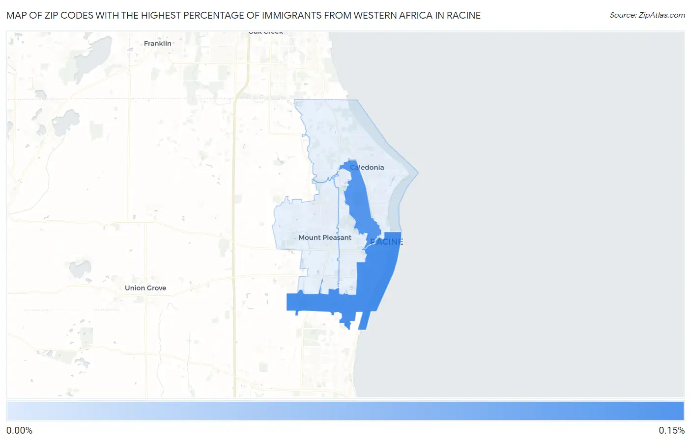 Zip Codes with the Highest Percentage of Immigrants from Western Africa in Racine Map